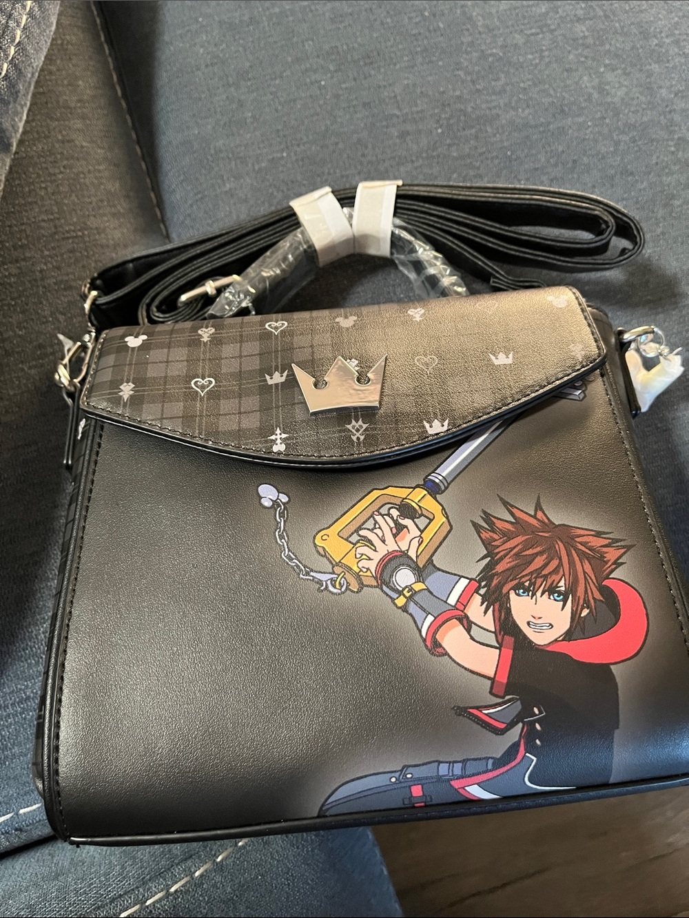 Her Universe Black Crossbody Bag with Character Keyblade Art